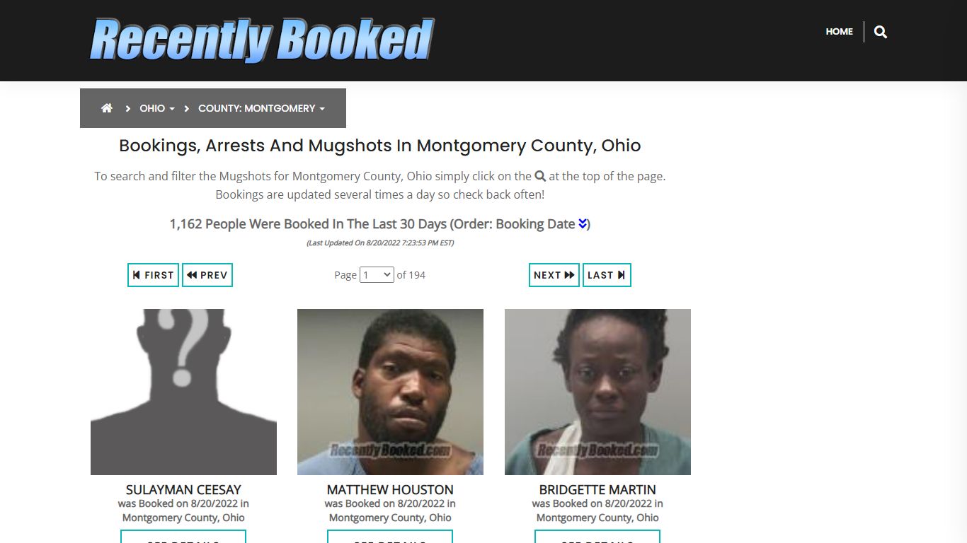 Recent bookings, Arrests, Mugshots in Montgomery County, Ohio